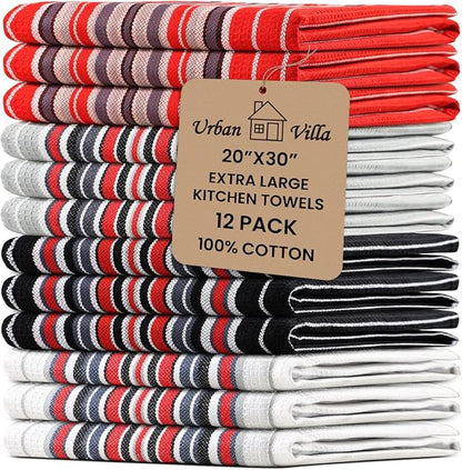 Urban Villa Kitchen Towels Extra Large Premium Salsa Stripes Dish Towels