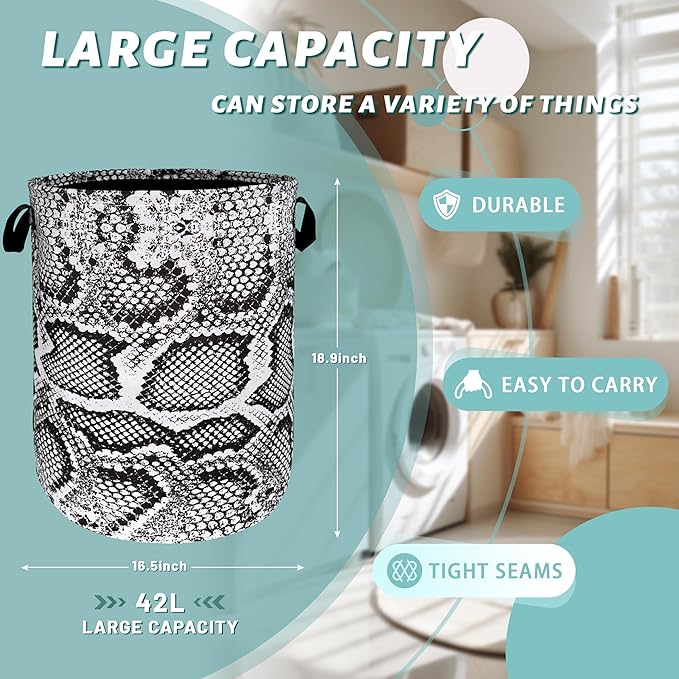 Grey White Snake Texture Laundry Hamper Snake Colorful Laundry Basket
