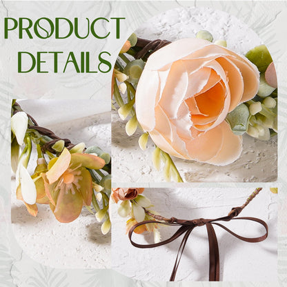 KorViSHOW Fairy Flower Crown Headbands - Handmade Bohemian Rose Floral Headpiece Renaissance Hair Accessories for Women Girls Weeding Birthday Festivals Party Headdress (Champagne)