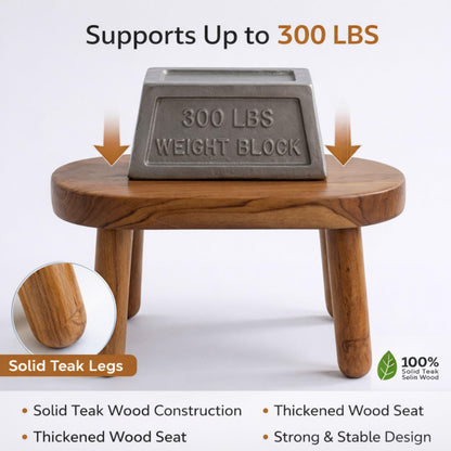 Teak Step Stool Heavy Duty Wooden Stepping Stools for Adults Kids with 4 Legs,Bed Steps for High Beds