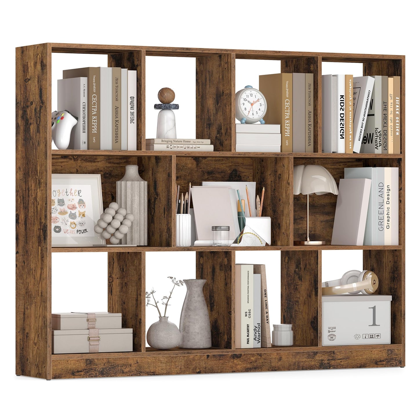 VASAGLE Custos Collection - Bookshelf, 3-Tier Bookcase, Book Shelf, Open Storage Shelf, 9.4 x 49.6 x 39.4 Inches, for Living Room, Home Office, Dining Room, Rustic Brown ULBC454K01
