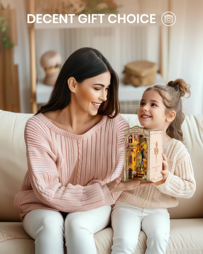Rolife DIY Book Nook Kits for Adults, Miniature Dollhouse Booknook Kit for Home Room Decor, 3D Wooden Puzzle with LED, Flower Corner Creative Bookends Bookshelf Diorama Insert