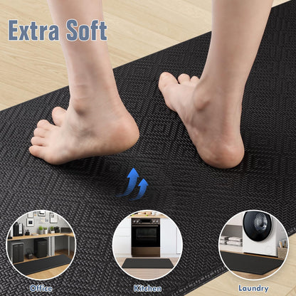 Mattitude Kitchen Mat 2PCS Kitchen Rugs Cushioned Anti-Fatigue Rug Waterproof Standing Desk Mat Kitchen Mats for Floor Kitchen Rug Set for Kitchen, Sink, Office 17.3"×30"+17.3"×59" Black