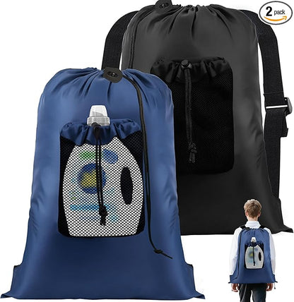 2-Pack Backpack Laundry Bags, Heavy Duty Laundry Bag Backpacks