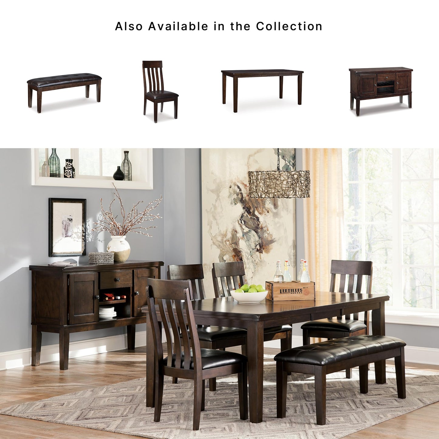 Signature Design by Ashley Haddigan Traditional Upholstered Dining Room Bench, Dark Brown