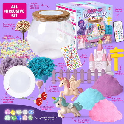 Unicorn Terrarium Crafts Kit for Kids: LED Night Light-Up DIY Toys with Remote – Fun Birthday Gifts for Girls Ages 5 6 7 8 9 10 Years Old – Creative Arts & Crafts Activity Set