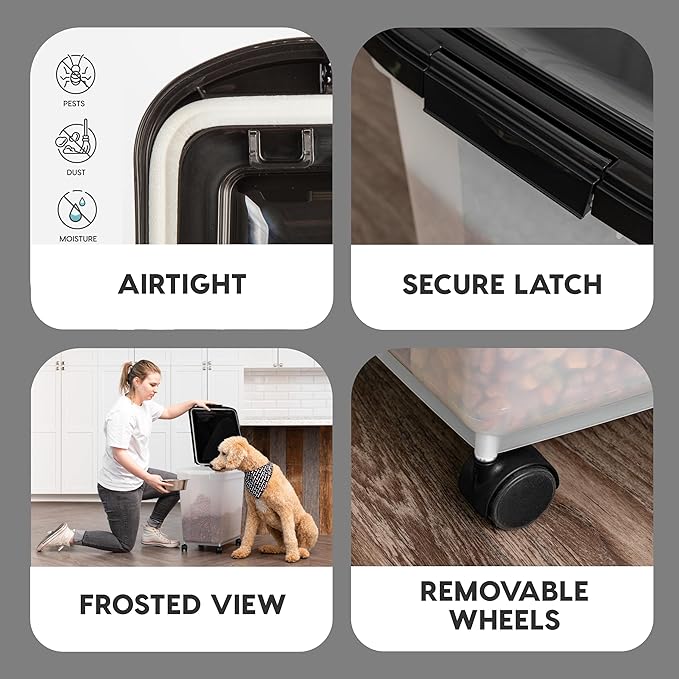 IRIS USA Airtight Dog Food Storage Container, WeatherPro, Removable Wheels
