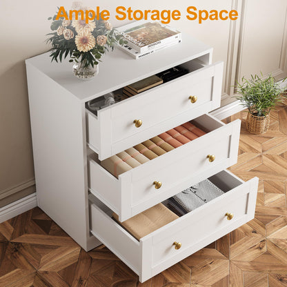 RoyalCraft White 3 Drawer Dresser, Small Dresser for Bedroom, Wood Nightstand with Drawers, Modern Chest of Drawers for Closet, Living Room, Entryway