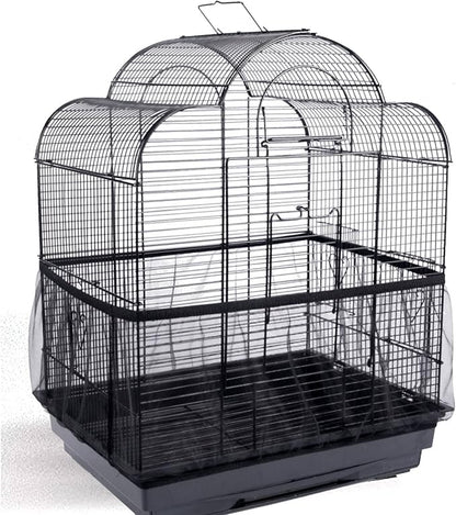 Hakeeta Bird Cage Skirt, Mesh Bird Seed Catcher, Airy Net Cover, Soft Nylon Ventilated Skirt Traps Seed Guard for Parrots with Adjustable Drawstring (Large Size-XL, Black)