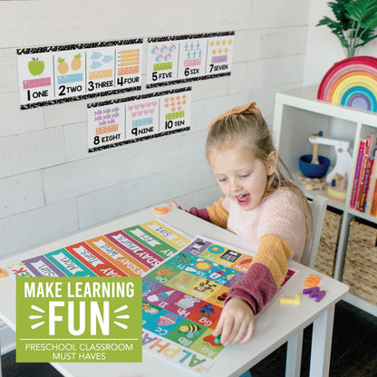Hadley Designs Alphabet for Classroom Wall Decor - ABC Posters for Classroom Wall Chart Preschool & Kindergarten, ABC Letters & Number Line Elementary, Alphabet Cards, Pastel Classroom Decor