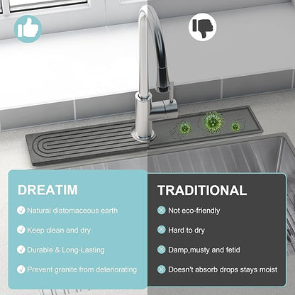 Faucet Mat for Kitchen Sink, Diatomite Fast Drying Stone Sink Tray, Super