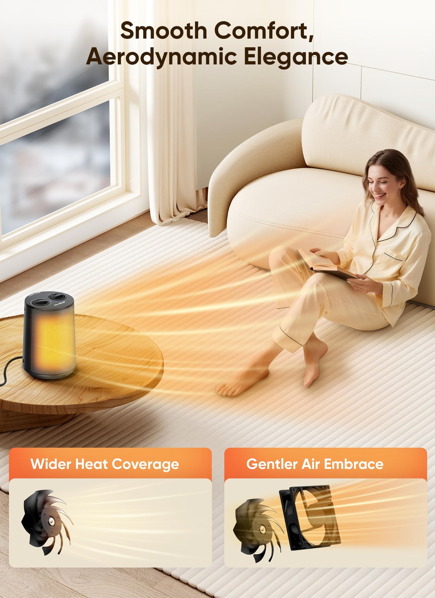 GiveBest Space Heater, 1500W Portable Heaters for Indoor Use, PTC Ceramic Heater with Heating and Fan Modes, Overheat & Tip-Over Protection, Ideal for Bedroom, Office & Desk Use, Black