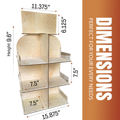 Versatile 4-Sided Rotating Display Stand for Candy, Snacks, Jams, Produce and More - Ideal for Craft Shows, Farmers Markets, and Retail Stores - 12 Shelves, Heavy-Duty Design, Easy Setup (Natural)