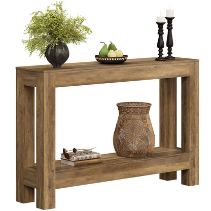Tohomeor Farmhouse Console Table, 2-Tier Wood Sofa Table Behind Couch Narrow Entryway Accent Table for Entrance, Hallway, Living Room, Foyer