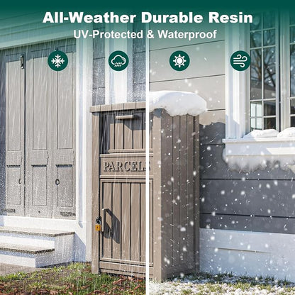 Package Delivery Box for Outside, Large Parcel Drop Box with Lockable Secure, Waterproof and Anti-Theft Storage for Porch, Curbside, House (Grey)