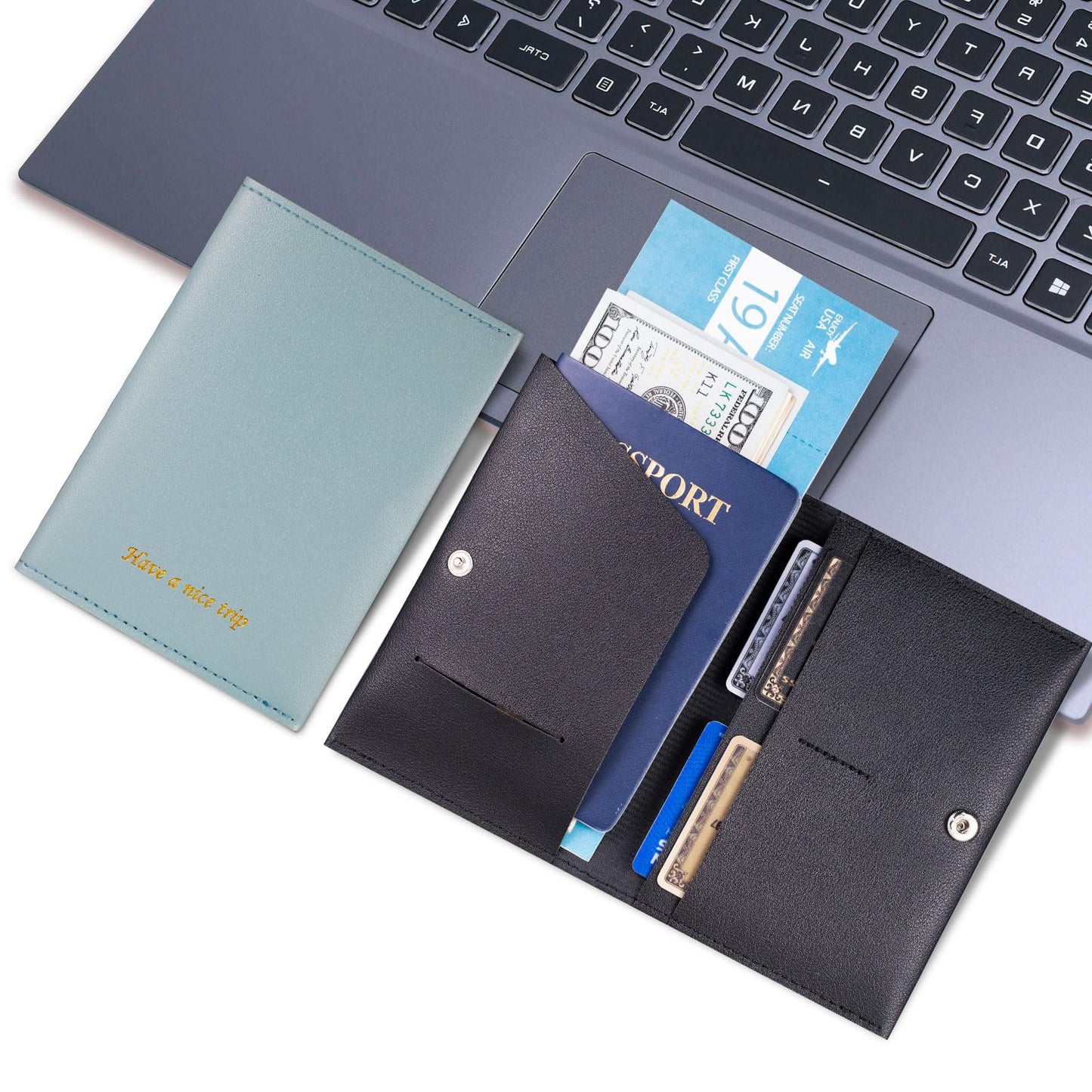 Passport Holder for Travel Passport Wallet Cover Case for Women, Travel Wallet Essentials for Men and Family. Blue & Black