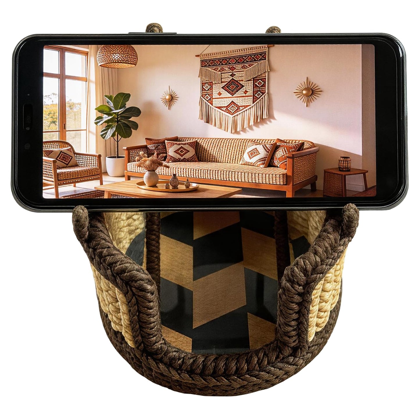 Vimei Handwoven Hemp Rope Phone Stand, Boho Desktop Holder