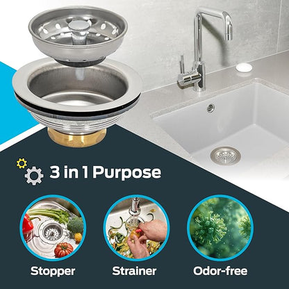 EZ-FLO Kitchen Sink Strainer Fits 3-1/2 Inch Opening, Sink Drain Assembly