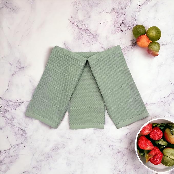 Serafina Home Sage Green Kitchen Dish Towels: 100% Cotton Cloth Soft Cleaning