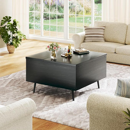 HUAHUU Lift Top Coffee Table, 31.5" Square Coffee Tables with Storage, Coffee Table with Large Hidden Compartment, Center Table with Lifting Tabletop, for Living Room, Black