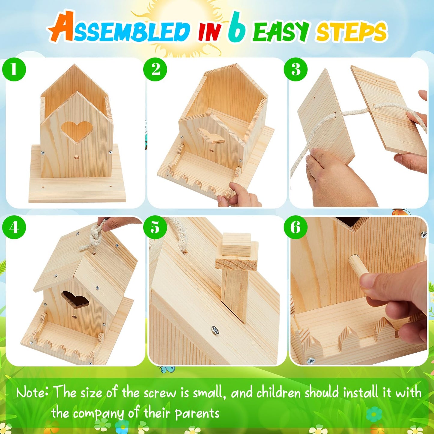 Juexica 2 Pack DIY Birdhouse Kits for Kids Ages 6+ Build and Paint Wooden Bird House Arts and Craft Project with Paint Strips Brushes for Boy Girl Adult Classroom Indoor Outdoor Crafts (Love Shaped)