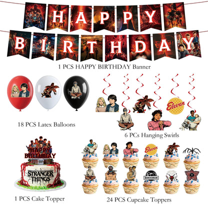 50pcs Stranger season 5 Things Party Supplies for kids, Birthday Decorations Set Include Banner, Balloonss, Hanging Swirls, Cake Cupcake Toppers for Boys Girls Theme Party ( Things 5-B)