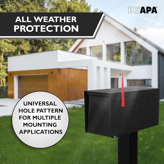 Ilyapa Indestructible Heavy Duty Modern Mailboxes for Outside Post Mount - 21x10x 8 Inch Large Mailbox, Black Heavy Gauge Metal Mail Box - Mail Boxes for House Outside, Rural, Residential or Curbside