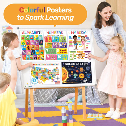 DECOWALL 20 Peel & Stick Educational Posters for Toddlers, Alphabet Learning Charts for Kids Ages 2–6, Preschool, Kindergarten, Homeschool Decor, Daycare&Classroom Must Haves Removable stickers(PS-01)