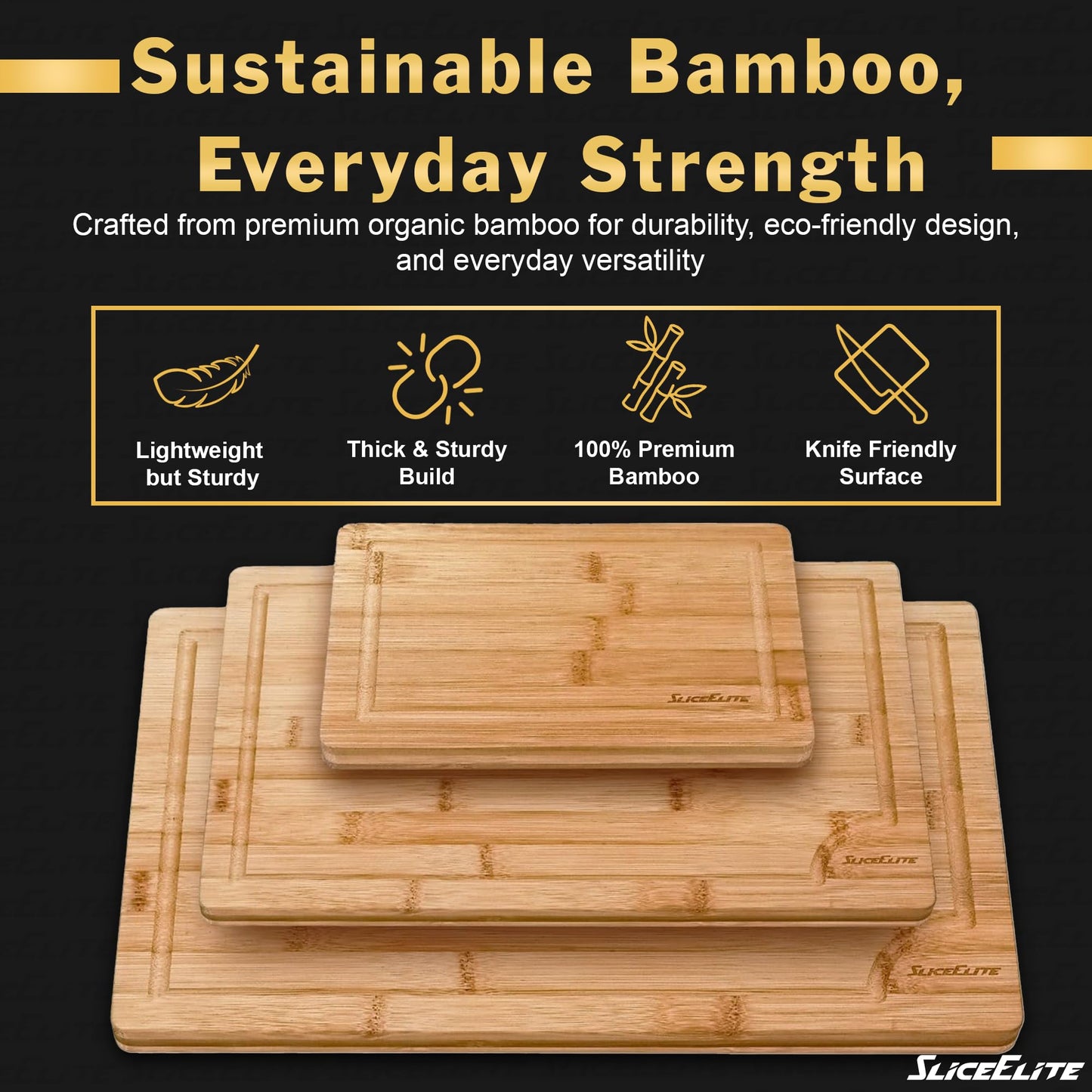 SliceElite Bamboo Cutting Board Set of 3 Wooden Cutting Boards for Kitchen with Juice Grooves Side Handles Bamboo Chopping Boards for Meat Vegetables Fruit Bread Charcuterie Meal Prep Serving Tray Set