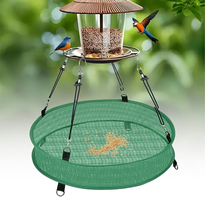 2Pcs Bird Seed Catcher Tray for Hanging Bird Feeder Platform, 4" Deep Birdseed Hoop for Hummingbird Feeders Bee Feeder Outdoor Garden Accessories (Green, 24inch)