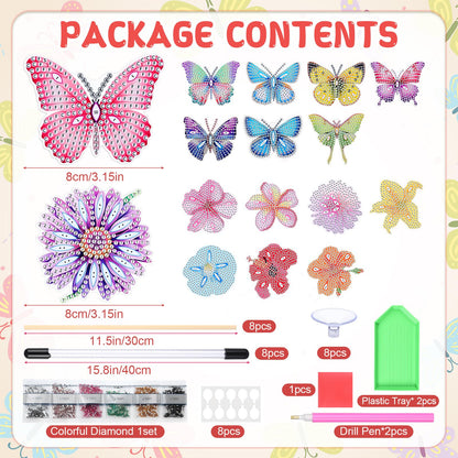 Fullhawl 16 Pcs Butterfly Flower Diamond Painting Kits 5d DIY Diamond Art Kits Garden Stakes Decor Craft with Metal and Wooden Swaying Sticks for Adults Indoor Outdoor Yard