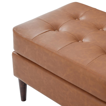 Christopher Knight Home Dalla Faux Leather Ottoman Coffee Table, Small Living Room Sofa Footrest, Wooden Rectangular Ottoman Footstool, Guest Extra Seat, Tan Brown+Walnut