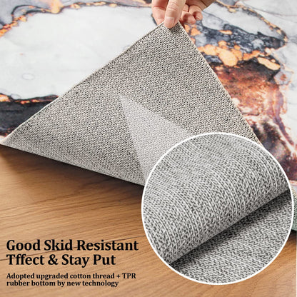 Modern Abstract Collection Area Rug - 3' x 5' Washable Entryway Rug Non-Slip Luxury Marble Texture Area Rug for Bedroom Dining Room Home Office Decor Under Kitchen (Pink/Gray)