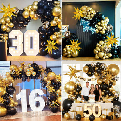 KARLURE Black and Gold Balloons Arch Kit with Star Balloons for Graduation Decorations 2026 Class Prom Retirement Grad Party Decor Men Birthday Masquerade Anniversary Party Decorations