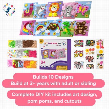 Little Jupiter DIY Pom Pom Art - Makes 10 Art Pieces -Boy & Girl Crafts for Kids Age 3-5 - for Toddlers and Small Kids - Craft Activities - Arts and Crafts (Set3)