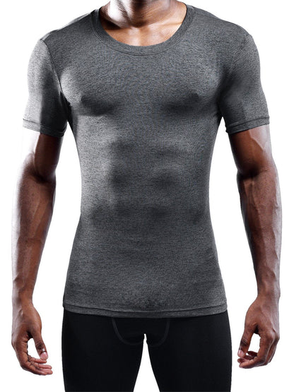 NELEUS Men's 3 Pack Athletic Compression Workout Short Sleeve Shirts,5011,Black,Grey,White,L,EUR XL