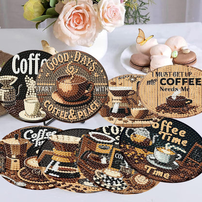 8 Pcs Coffee Diamond Art Coasters Kits, Coffee Diamond Painting Coasters Kit Set with Holder Cork Pads, DIY Diamonds Art Non Slip Coaster Crafts Kits for Adults Beginners Gifts