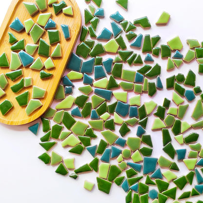 AONUOAO Irregular Ceramic Mosaic Tiles for Crafts, Green Mosaic Tiles for Crafts Bulk, Mosaic Pieces for Crafts, Mosaic Making, Decoration, and More