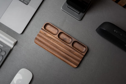 MUUJEE Wooden Desk Pen Pencil Organizer - 7.5 x 3.75 for Work Teacher Dad Wood Pencils Tray Work Minimalist Rustic, Gift for The Man who has it All