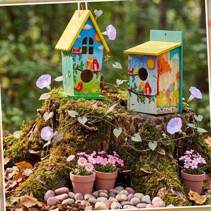 Liliful 2 Pack DIY Bird House Kits for Kids, Thickened Wooden Creative DIY Birdhouse Kits Arts and Crafts Set for Kids and Adults, Outdoor Woodworking Crafts Gifts for Toddlers Ages(Natural Style)