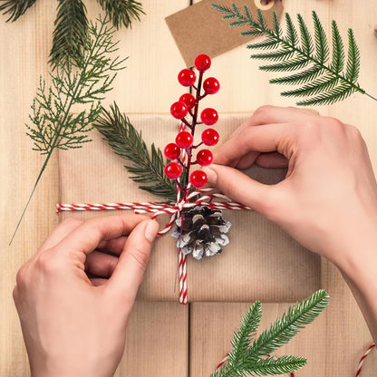 Gitechft 50 PCS Artificial Pine Branches Fake Greenery Pine Picks Artificial Red Berry Stems,Xmas Stems,Christmas Pine Needles for Wreath Decorations