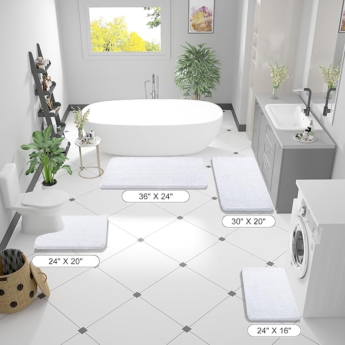 OLANLY Large Bathroom Rugs 40x32, Extra Soft Absorbent Chenille Bath Rugs, Rubber Backing Quick Dry, Machine Washable Bath Mats for Bathroom Floor, Tub and Shower, Home Decor Accessories, White