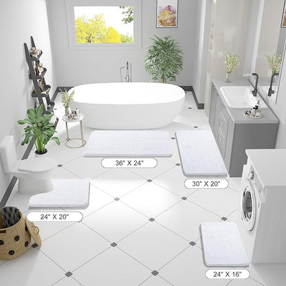OLANLY Bathroom Runner Rugs 44x24, Extra Soft Absorbent Chenille Bath Rugs, Rubber Backing Quick Dry, Machine Washable Long Bath Mats for Bathroom Floor, Tub and Shower, Home Decor Accessories, White