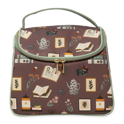 Steel Mill & Co Insulated Lunch Tote Bag for Women, Large Capacity Cooler Lunch Box, Cute Lunch Bag for Adults, Wide Opening Cooler with Zipper Closure, and Sturdy Handles (Book Nook Brown)
