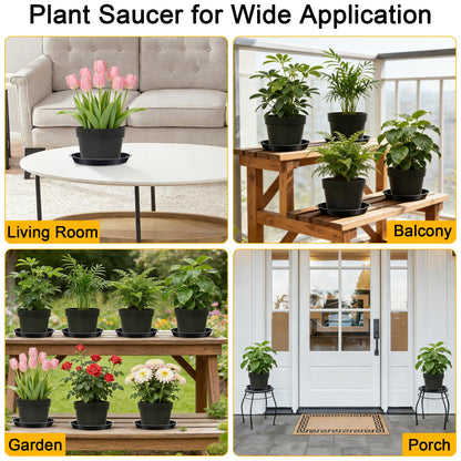 WYIPOLZI 6 Pack 8 Inch Plant Saucers Tray,Heavy Duty Plastic Plant Trays Drip Plates for Home & Garden Potted Plants, Water Trays Saucers for Pots Planter, Indoor&Outdoor Use,Black