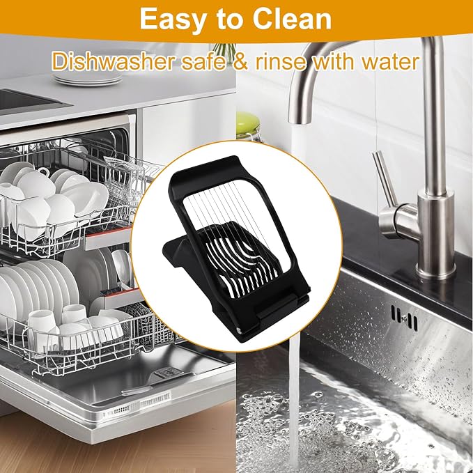 Egg Slicer for Hard Boiled Eggs, Food Slicer with 10 Stainless Steel Wires, Aluminum Alloy Heavy Duty Hard Boiled Egg Cutter for Soft Fruit Strawberry Butter Kiwi Home Use (1Pcs, Black)