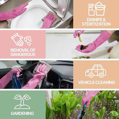 DABOGOSA Reusable Waterproof Household Dishwashing Cleaning Rubber Gloves, Non-Slip Kitchen Glove (Pink, Small (Pack of 3))