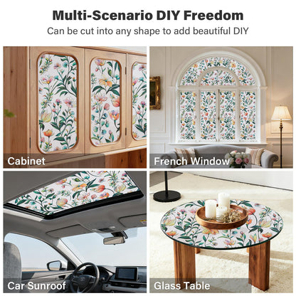 Donox Window Privacy Film, Frosted Stained Glass Window Films, Static Cling Non-Adhesive Decorative Windows Sticker for Front Door Bathroom, Heat Control Anti UV(35.4 x 157.4 inches)