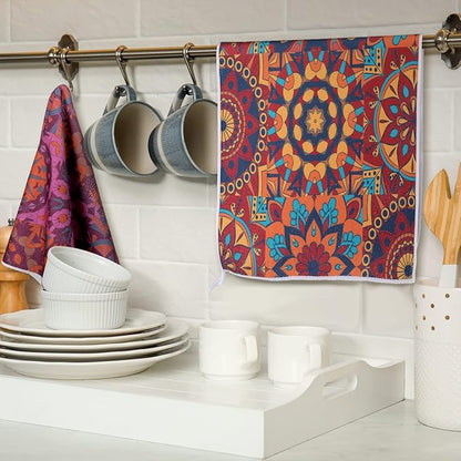 Boyiee Set of 6 Mandala Kitchen Towels Absorbent Boho Dish Towels 24 x 16