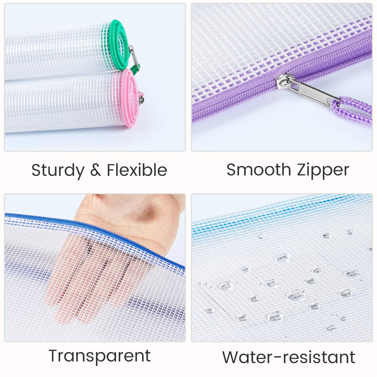 Sooez 24 Pack Mesh Zipper Pouch with Sticky Labels, A4 Mesh Bags, Sturdy Letter Size File Folders Organizer, Office School Classroom Teacher Supplies, Toy Storage Bag Board Game Puzzles Organization